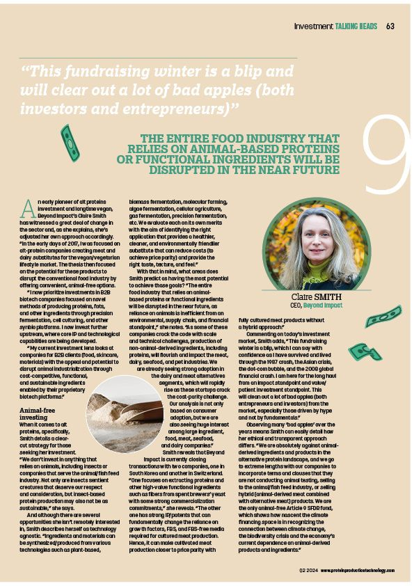 Claire Smith interview in Protein Production Technology International — 'This fundraising winter is a blip'